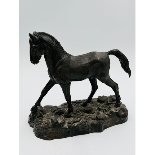 73 - Cold cast bronze of a horse by artist Sue Maclaurin H14cm W25cm