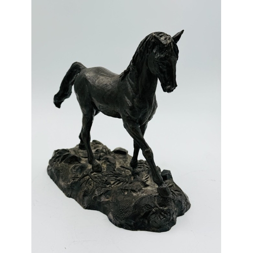 73 - Cold cast bronze of a horse by artist Sue Maclaurin H14cm W25cm