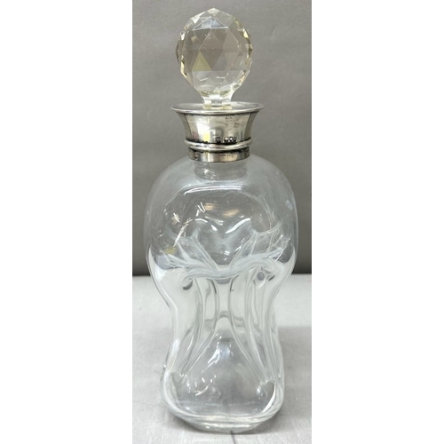 77 - Edwardian Glug-Glug decanter with Sterling Silver collar, hallmarked London 1903
