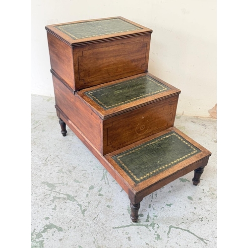 80 - Regency style mahogany library steps with green leather inserts H64cm W80cm D45cm