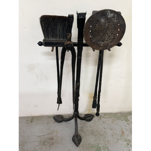 81 - Hand forged wrought iron fireplace companion set