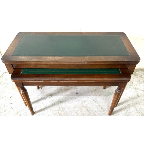 89 - A nest of two mahogany tables with leather green inlay H44cm W76cm D37cm