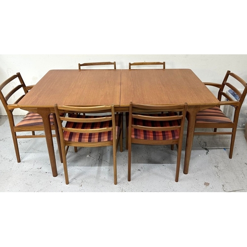 96 - A teak dining table by A.H.Mcintosh with six ladder back chairs with striped upholstered