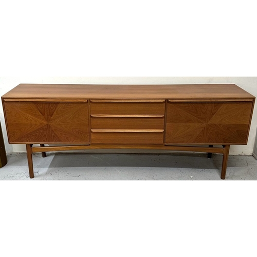 97 - A McIntosh Glengarry teak sideboard with a Sunburst pattern on cabinet doors AF H81cm W213cm D47cm