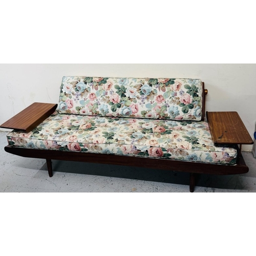 98 - A vintage dropped arm daybed sofa with floral fabric H80cm W210cm D77cm