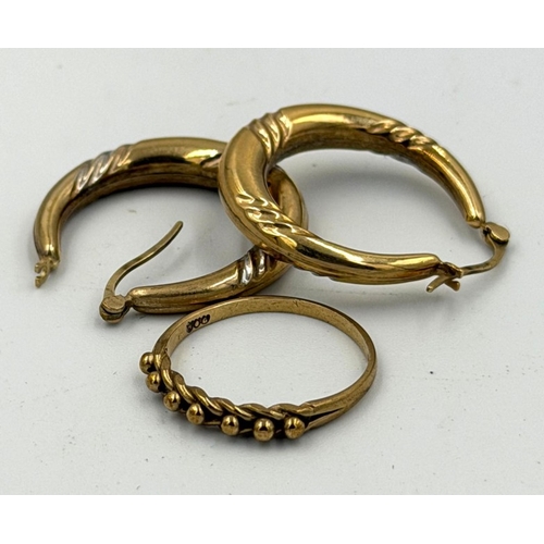 567 - A 9ct gold ring and a pair of 9ct gold earrings, approximate weight 3.4g