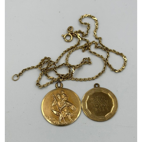579 - A 14ct yellow gold necklace (Approximate weight 6.2g) with two 9ct gold pendants (Approximate weight... 