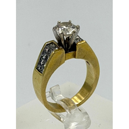 604 - A single 1.25ct round brilliant diamond 18ct ring with channel set shoulders, two rows of ten prince... 