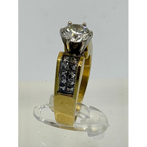 604 - A single 1.25ct round brilliant diamond 18ct ring with channel set shoulders, two rows of ten prince... 