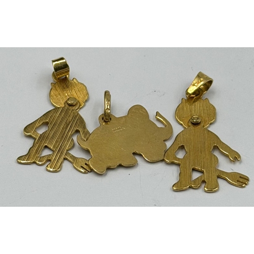 623 - A selection of three 9ct gold pendants, an elephant and two devils, approximate weight 5.2g