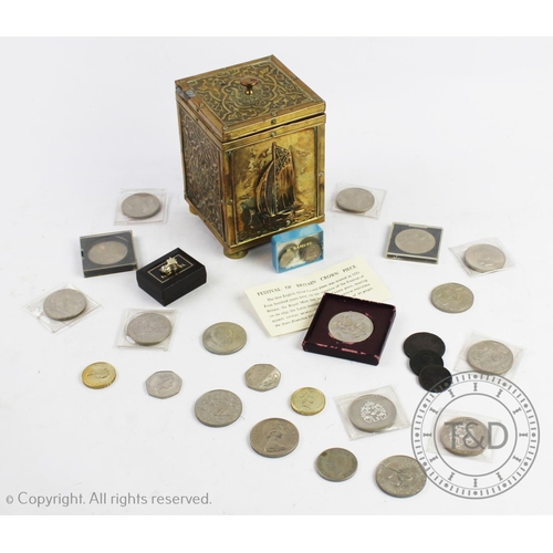 112 - A selection of 19th century silver, copper and cupro-nickle coins, to include; crowns, sixpences and... 