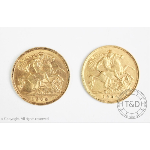 120 - Two Edward VII gold half sovereigns dated 1905 and 1906 (2)