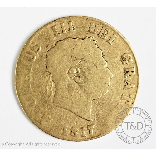 128 - A George III gold half sovereign, dated 1817, weight 3.76gms