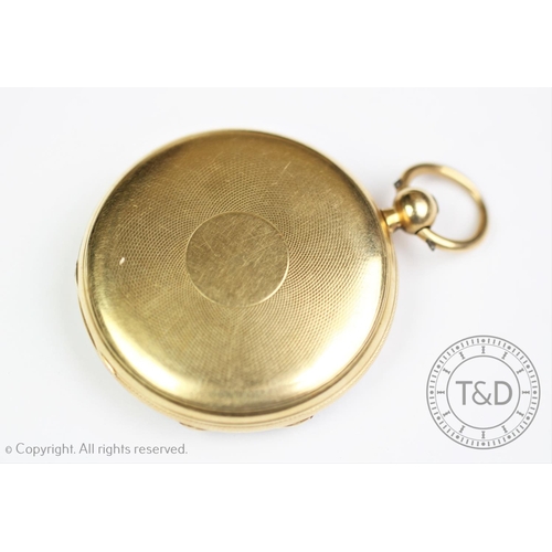 139 - An 18ct yellow gold open face pocket watch, J W Benson, London 1870, the white enamel dial with blac... 