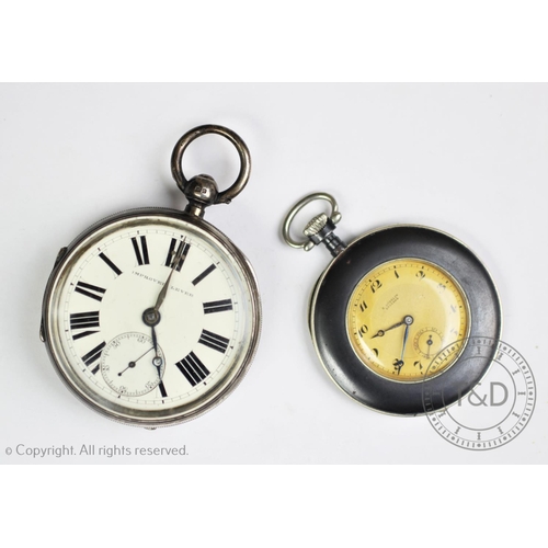 144 - An Art Deco Gubelin Lucerne pocket watch within gun metal type case, with Arabic numerals and subsid... 