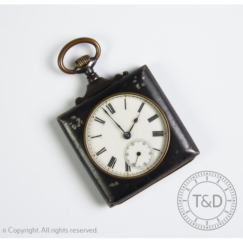 156 - A late 19th century niello square cased pocket watch, enclosing a circular face with black Roman num... 