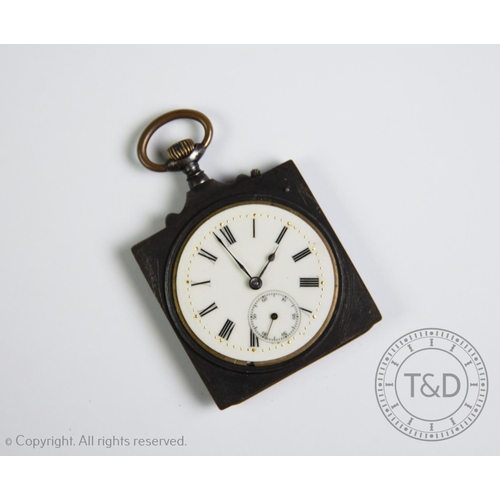 156 - A late 19th century niello square cased pocket watch, enclosing a circular face with black Roman num... 