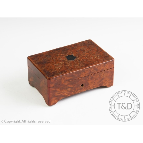 330 - A Victorian four airs maple music box, the rectangular box enclosing a 7cm cylinder, stamped 61810, ... 