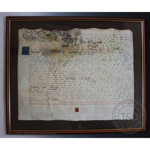 401 - Four early 19th century indentures on vellum with Shrewsbury and Shifnal interest, relating to deali... 