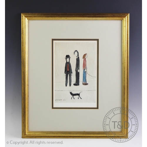 404 - Laurence Stephen Lowry RBA RA (1887-1976), 
Signed print, 
'Three men and a cat', 
Signed in pen 'L.... 