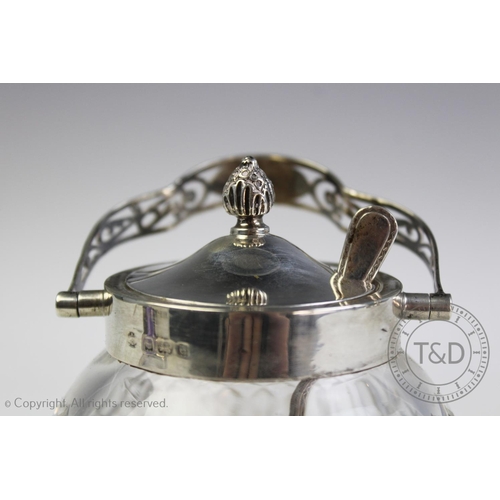 66 - An Edwardian swing handled preserve jar, Birmingham 1904, the handle with pierced detail, with pine ... 