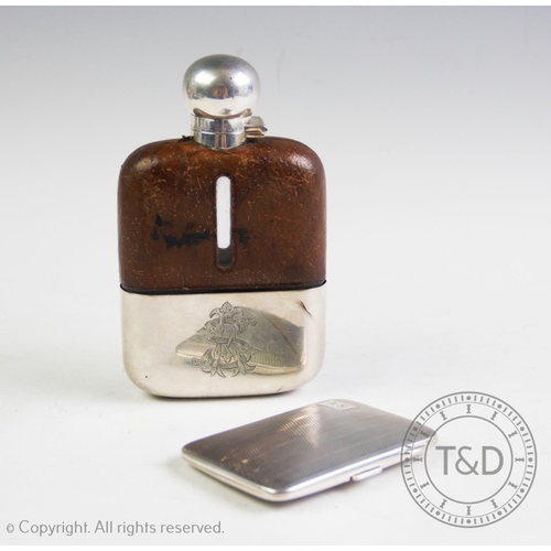 72 - An Edwardian silver mounted hip flask, James Dixon & Sons, Sheffield 1901, the rectangular glass pig... 