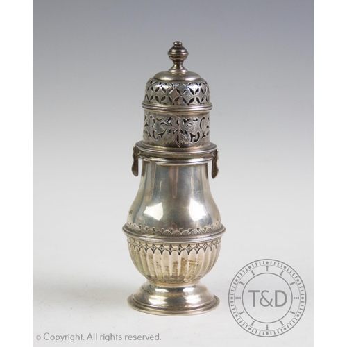 77 - A George V sugar caster, S Blanckensee & Son Ltd, Chester 1938, of baluster form with a fitted cover... 