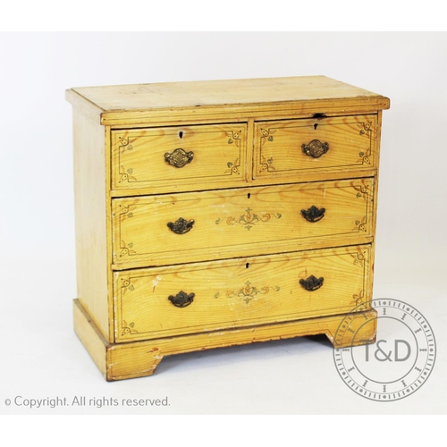 954 - An Edwardian scumbled pine chest of two short and two long drawers, 81cm H x 90cm W x 42cm D