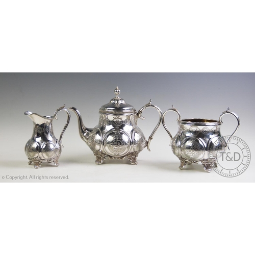 96 - A Victorian silver plated tea service, James Dixon & Sons, Sheffield, comprising; a tea pot, 22cm hi... 