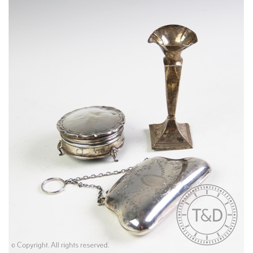 98 - A George V silver purse, Colen Hewer Cheshire, Chester 1911, with engraved foliate swags and tassels... 