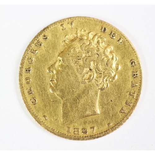 131 - A George IV gold half sovereign dated 1827, with a Victorian gold half sovereign dated 1894, gross w... 