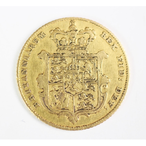 131 - A George IV gold half sovereign dated 1827, with a Victorian gold half sovereign dated 1894, gross w... 