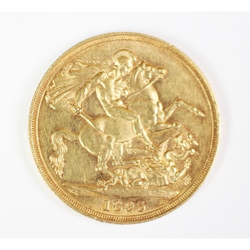 133 - A Victorian gold double sovereign, £2 piece dated 1893, weight 16gms