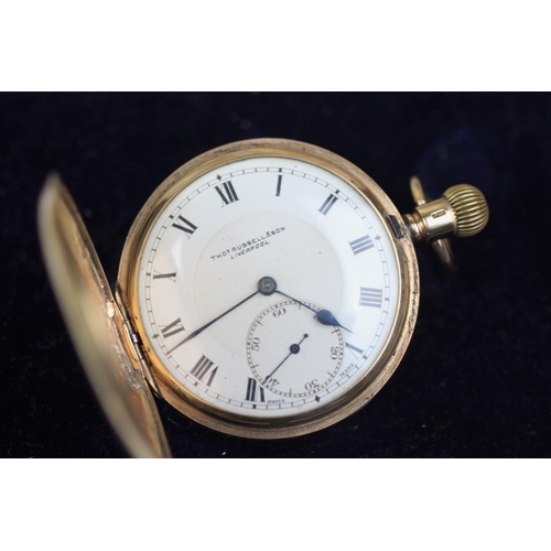 137 - A 9ct gold full hunter pocket watch Thomas Russell & Son, Liverpool, Chester 1933, the case enclosin... 