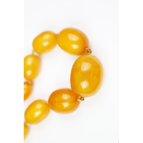 221 - A 'Butterscotch' amber single strand bead necklace, the forty-five graduated beads (largest measurin... 