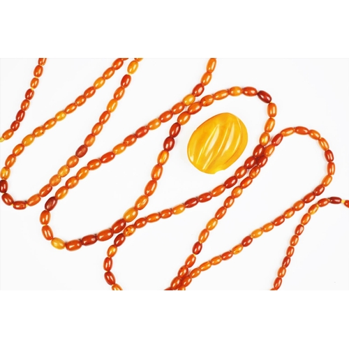 229 - A 'Butterscotch' amber single strand graduated bead necklace, the one-hundred and eighty-nine beads ... 