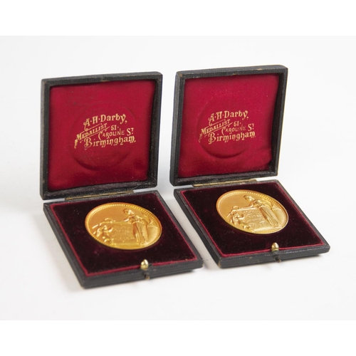 199 - Two 'Bolton Trades Exhibition 1898' gilt medallions, each within fitted A H Darby case, to include; ... 