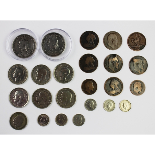 134 - A selection of British and Irish coins to include silver, copper and cupro-nickel, including; an 188... 