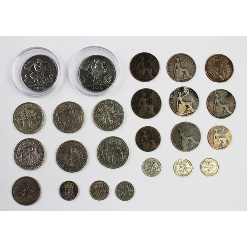 134 - A selection of British and Irish coins to include silver, copper and cupro-nickel, including; an 188... 