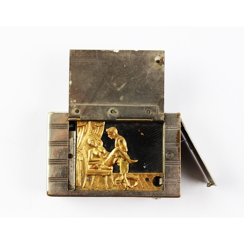 310 - A late 19th nickel plated erotic automaton vesta case, the rectangular case with engine turned exter... 