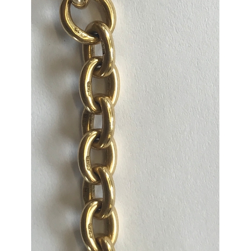 207 - An 18ct yellow gold albert chain, with attached bolt ring clasp and swivel, with an accompanying blo... 