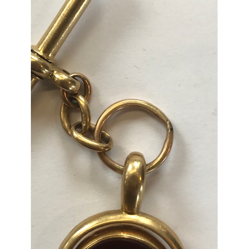 207 - An 18ct yellow gold albert chain, with attached bolt ring clasp and swivel, with an accompanying blo... 