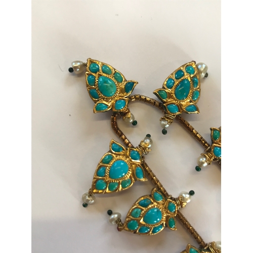 218 - A turquoise and enamelled graduated fringe necklace, North India, probably Jaipur or Delhi, circa 18... 