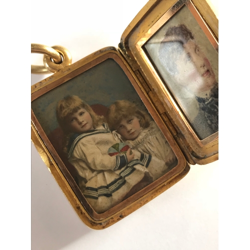 252 - A Victorian crested locket, designed as a rectangular bi-fold pendant enclosing four apertures conta... 