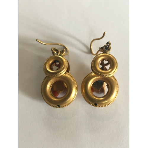 244 - A pair of Victorian drop earrings, designed as interlocking hoops decorated with delicate cannetille... 