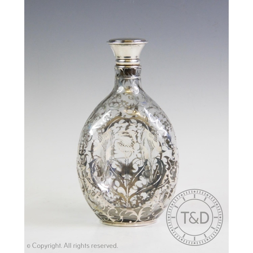 19 - A 20th century white metal topped dimple whiskey decanter, John Haig & Co Ltd, designed with a recur... 