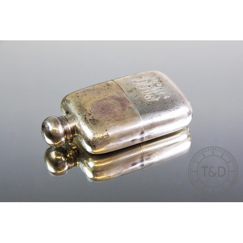 28 - A George V silver hip flask, W & G Neal, London 1911, the rectangular body with detachable silver st... 