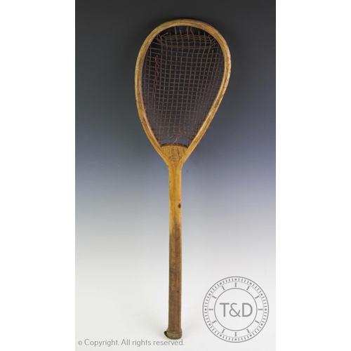 448 - An early tilt head racket by Henry Malings of Frances Street, Woolwich circa 1875, the small head is... 