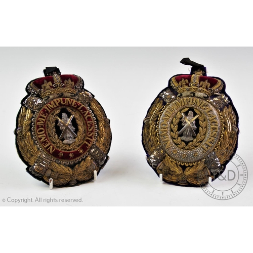 457 - Two embroidered crests for The Black Watch (Royal Highland Regiment) of Canada, depicting St Andrew ... 