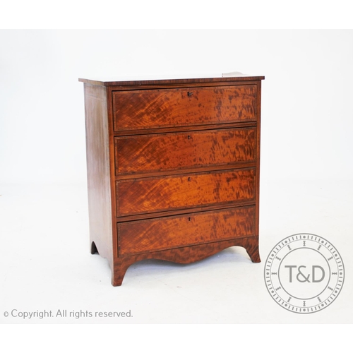 788 - A 19th century and later satinwood chest, of four long drawers, on bracket feet, 70cm H x 59cm W x 4... 